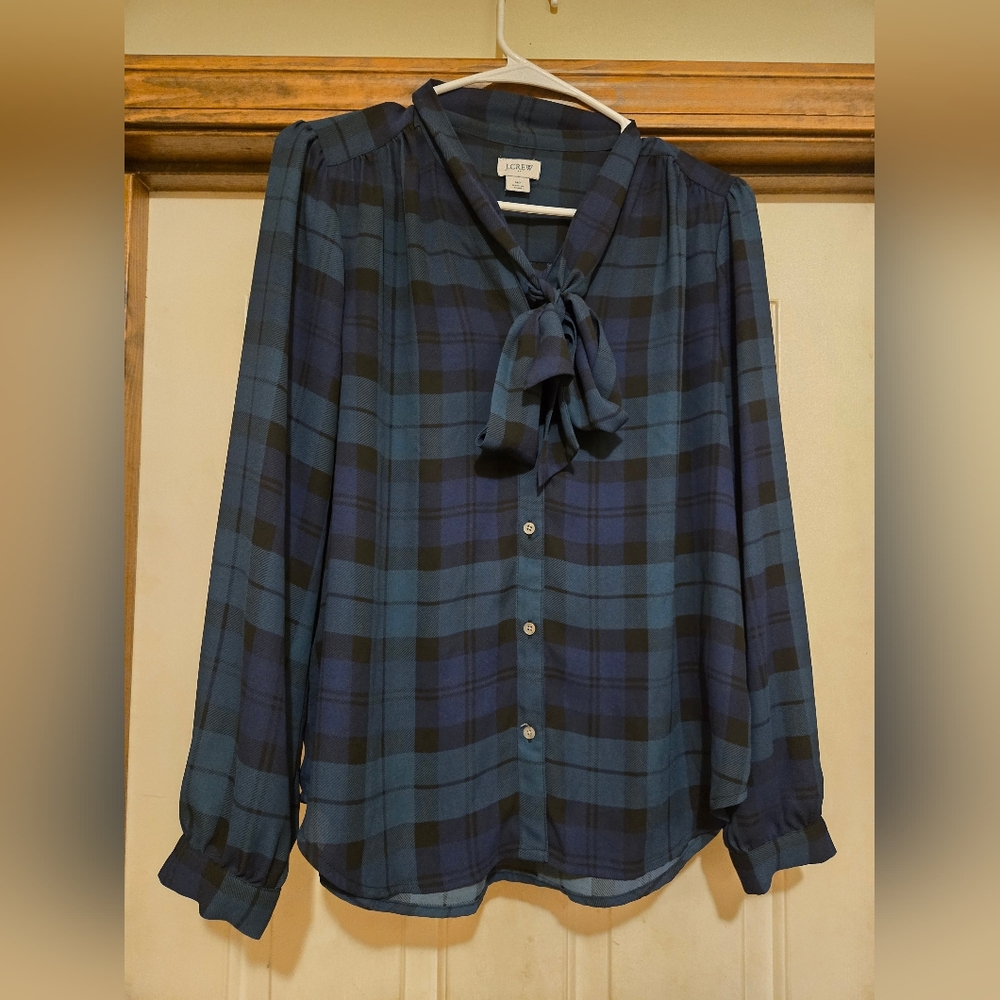 J. Crew Womens Blue/Green Plaid Blouse - Picture 9 of 10